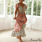Seductive High Division Flare Sleeve Rayon Cotton Boho Dress