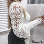 Seductive Hollow Lace Patchwork Extended Sleeve Blouse