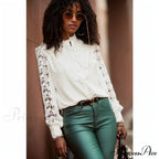 Seductive Hollow Lace Patchwork Extended Sleeve Blouse