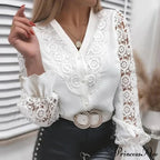 Seductive Hollow Lace Patchwork Extended Sleeve Blouse