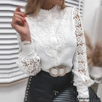 Seductive Hollow Lace Patchwork Extended Sleeve Blouse