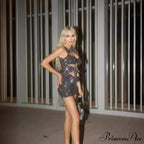 Seductive Hollow-Out Bodycon Blossom Detail Rhinestone Prom Dress