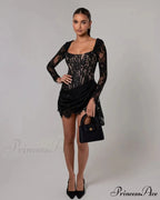 Seductive Lace Mesh Corset Mini Prom Dress