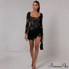 Seductive Lace Mesh Corset Mini Prom Dress