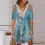 Seductive Off Shoulder Lace Splicing Celebration Floral A-line Dress