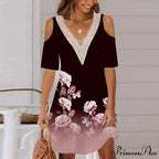 Seductive Off Shoulder Lace Splicing Celebration Floral A-line Dress