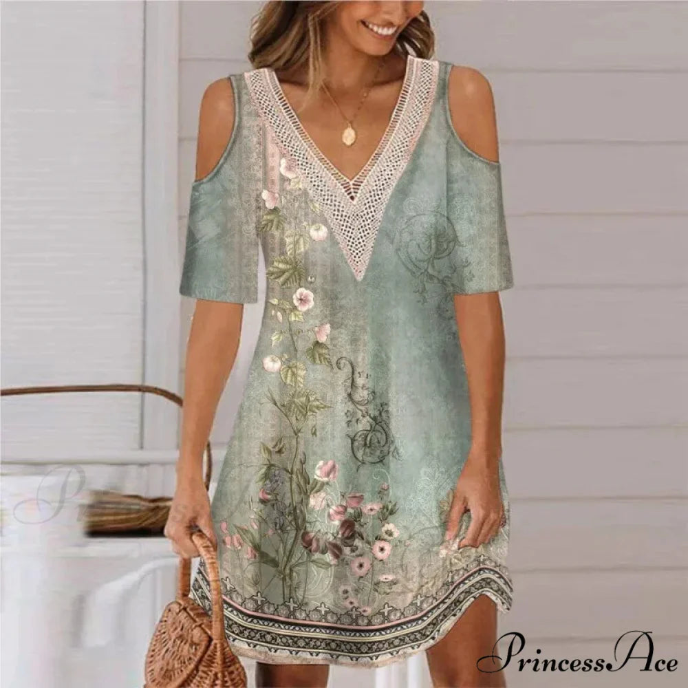 Seductive Off Shoulder Lace Splicing Celebration Floral A-line Dress