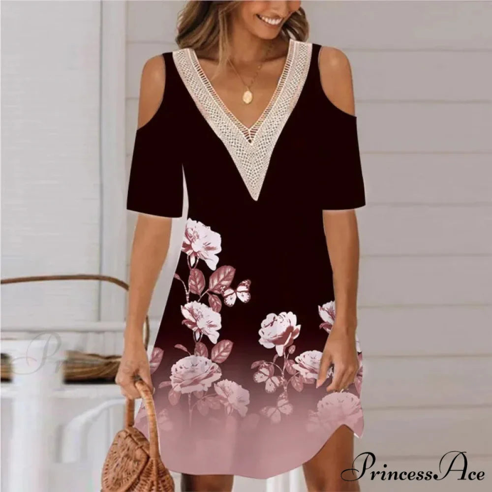 Seductive Off Shoulder Lace Splicing Celebration Floral A-line Dress