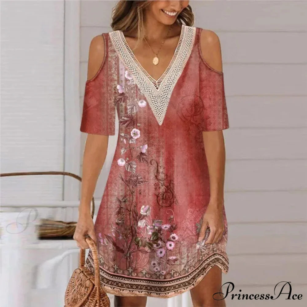 Seductive Off Shoulder Lace Splicing Celebration Floral A-line Dress