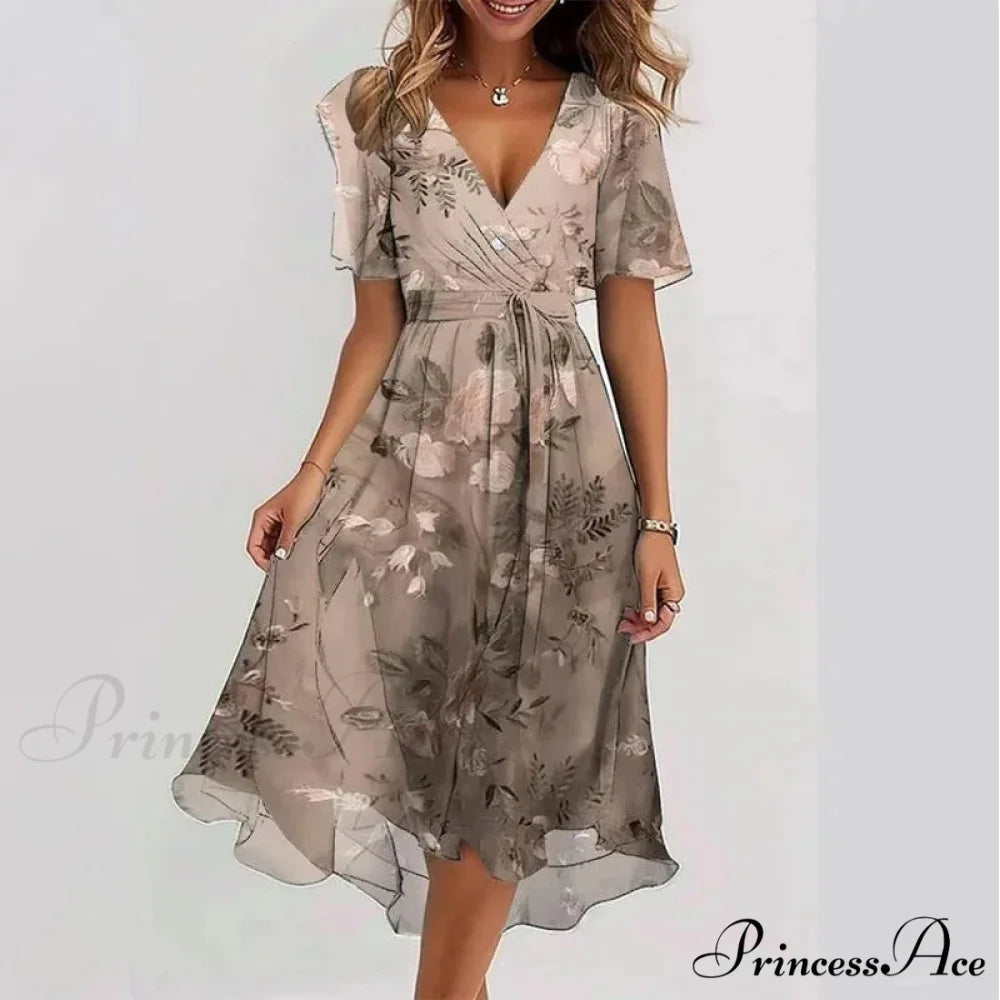 Seductive Plunging Neckline Flower Swing Dress