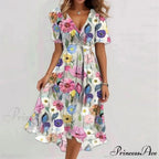 Seductive Plunging Neckline Flower Swing Dress