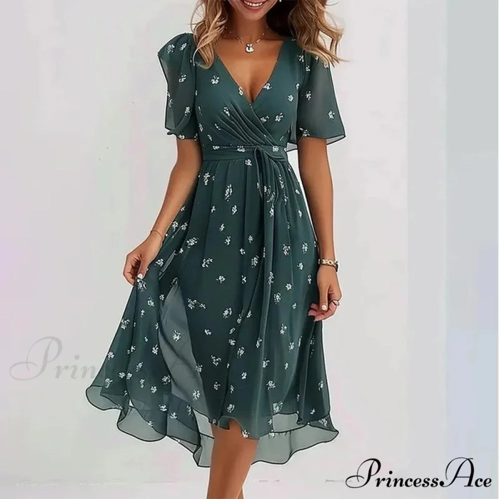 Seductive Plunging Neckline Flower Swing Dress