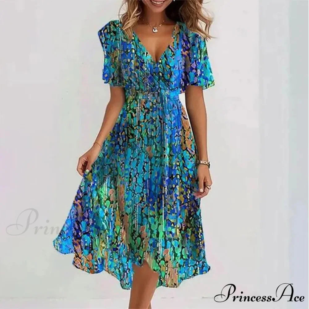 Seductive Plunging Neckline Flower Swing Dress