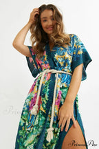 Seductive Side Split Beach Kaftan Tunic Boho Floral Print Summer Dress