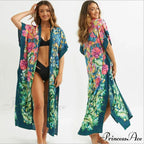 Seductive Side Split Beach Kaftan Tunic Boho Floral Print Summer Dress