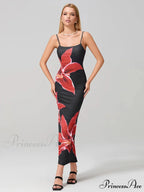 Seductive Spaghetti Straps Bodycon O-neck Wrap Cami Floral Dress
