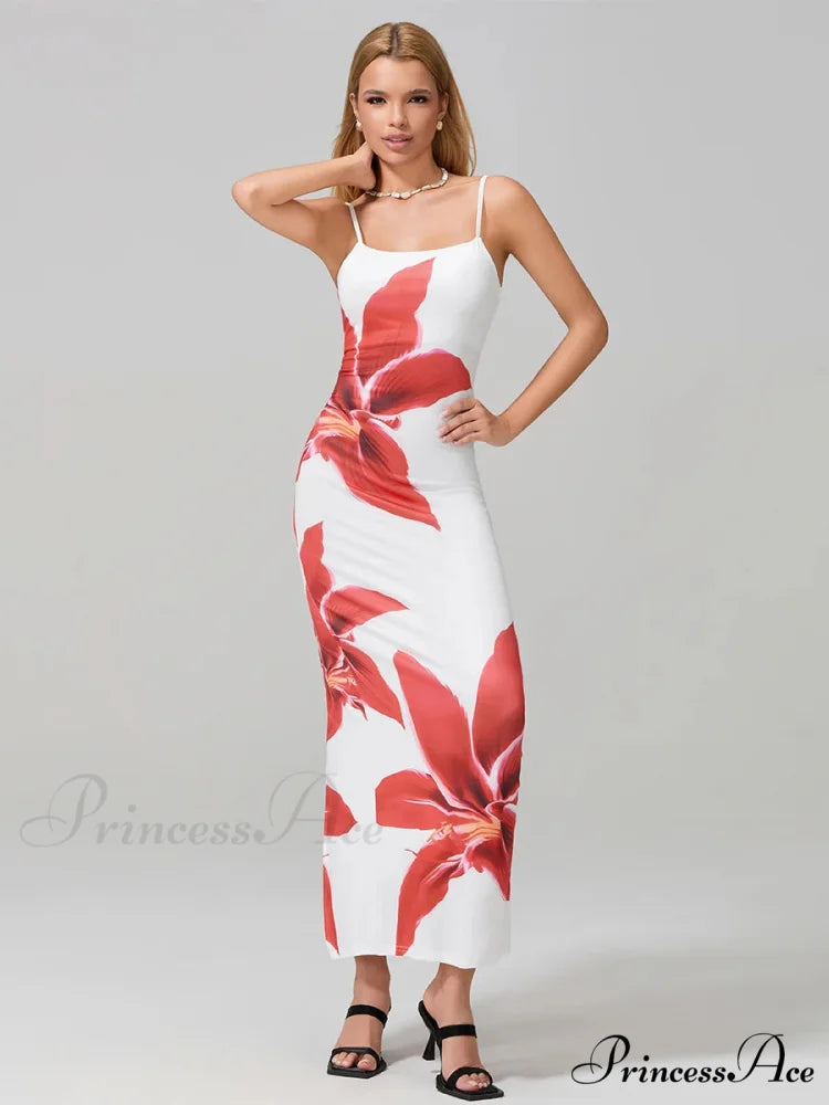 Seductive Spaghetti Straps Bodycon O-neck Wrap Cami Floral Dress