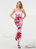 Seductive Spaghetti Straps Bodycon O-neck Wrap Cami Floral Dress