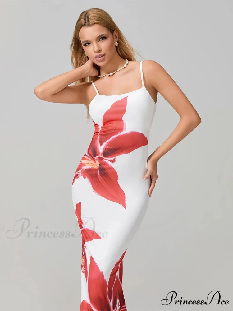 Seductive Spaghetti Straps Bodycon O-neck Wrap Cami Floral Dress