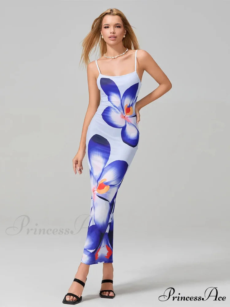 Seductive Spaghetti Straps Bodycon O-neck Wrap Cami Floral Dress