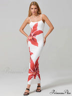Seductive Spaghetti Straps Bodycon O-neck Wrap Cami Floral Dress