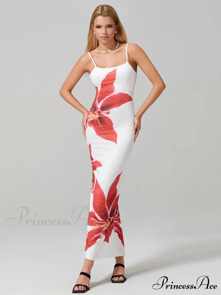 Seductive Spaghetti Straps Bodycon O-neck Wrap Cami Floral Dress