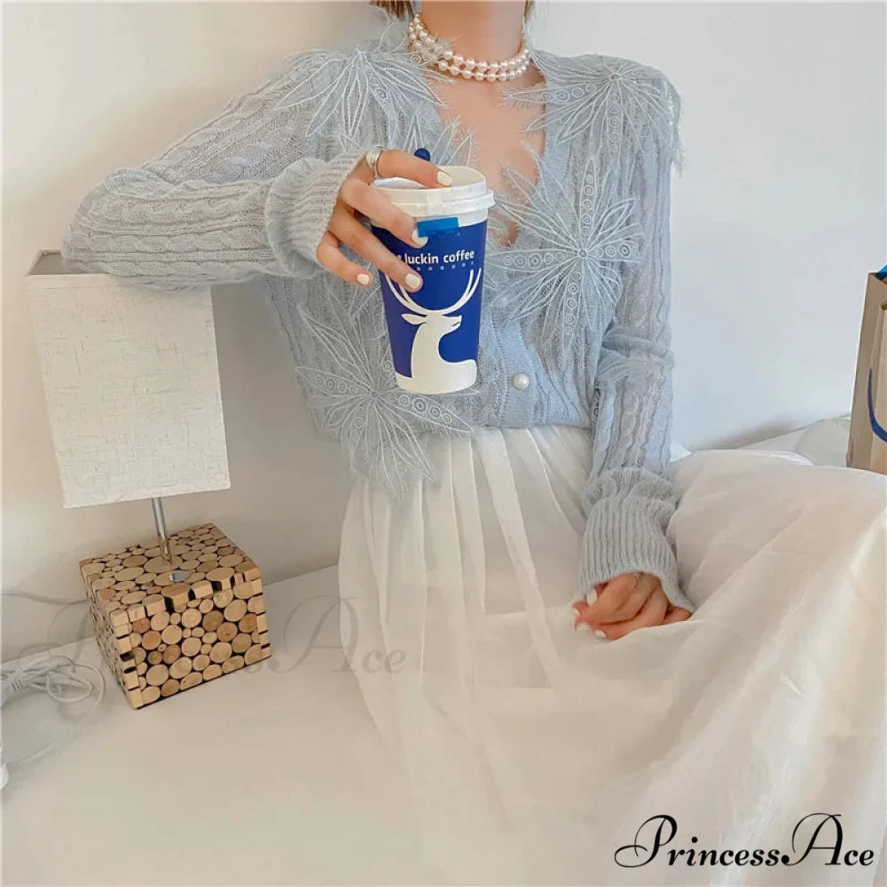 Seductive Stitched Blossom Knitted Top Celebration Blouse