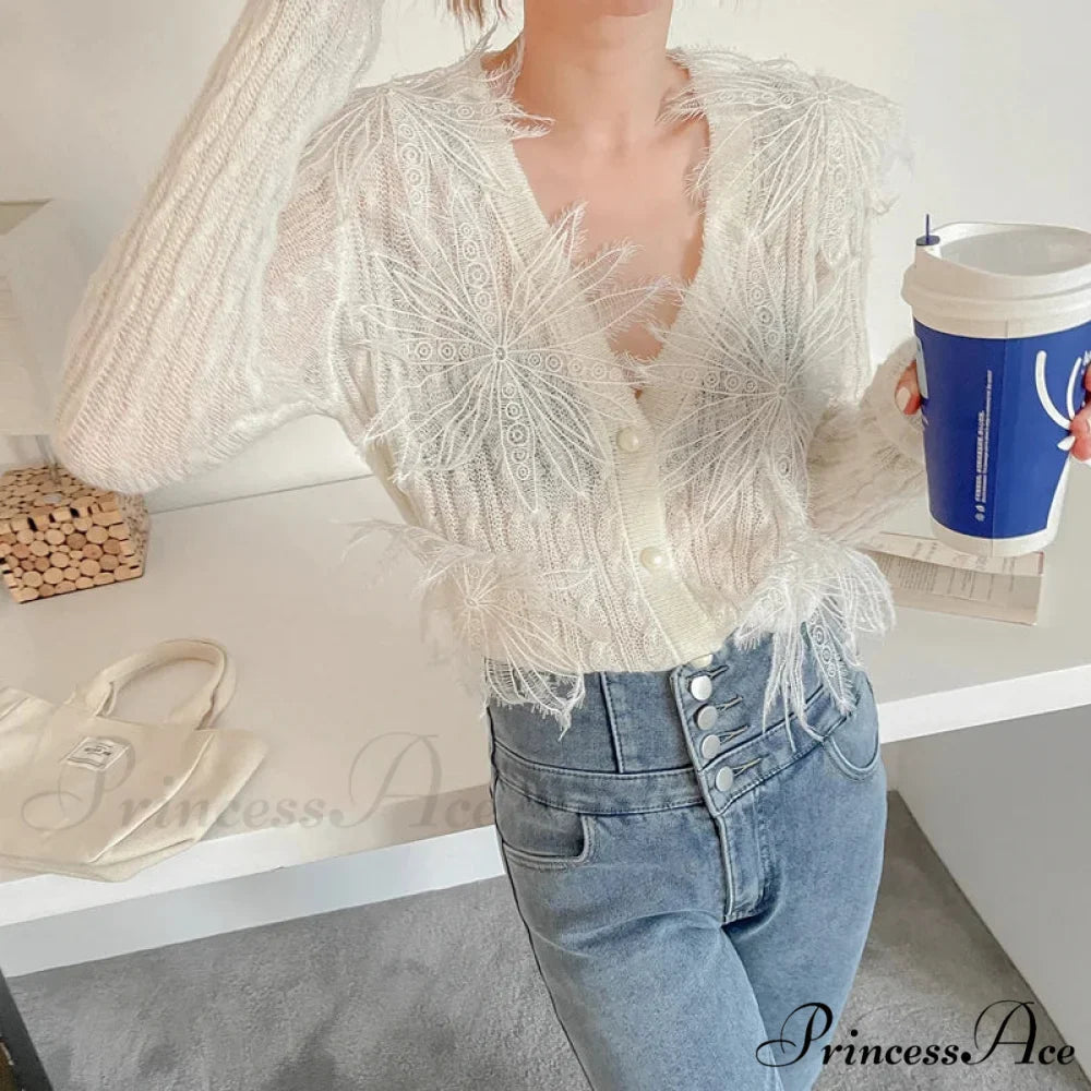 Seductive Stitched Blossom Knitted Top Celebration Blouse