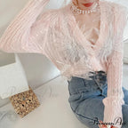 Seductive Stitched Blossom Knitted Top Celebration Blouse