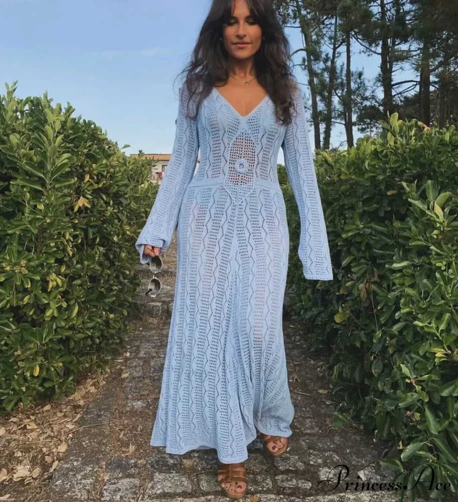 Seductive V Neck Knitted Boho Dress