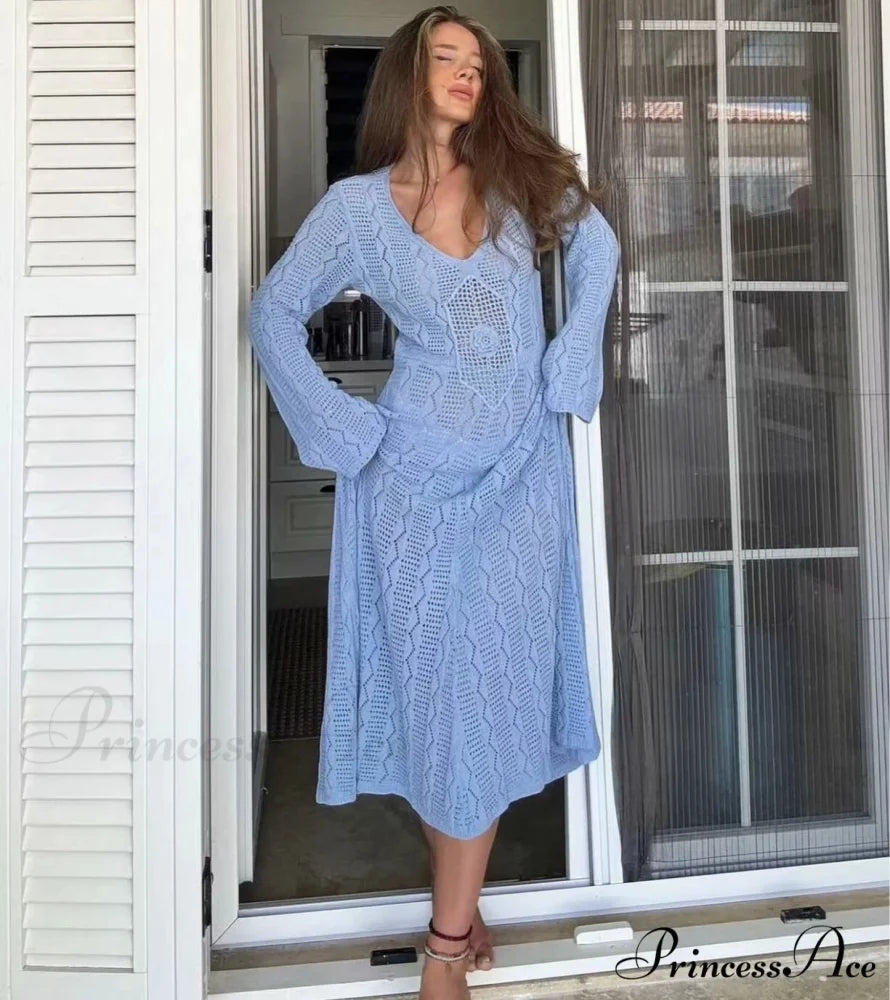 Seductive V Neck Knitted Boho Dress