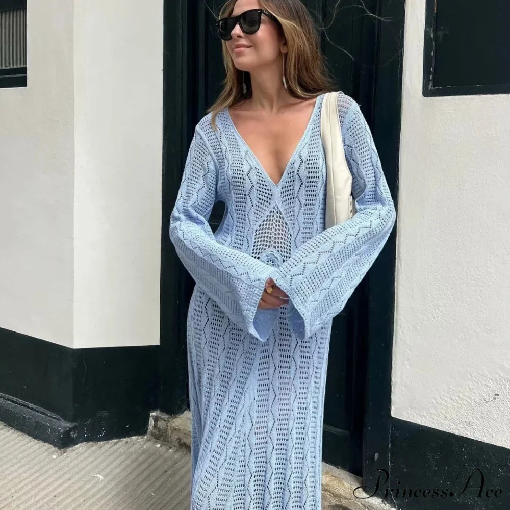 Seductive V Neck Knitted Boho Dress