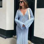 Seductive V Neck Knitted Boho Dress