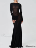 See Through Bodycon Sleeve Maxi Dress