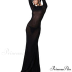 See Through Bodycon Sleeve Maxi Dress