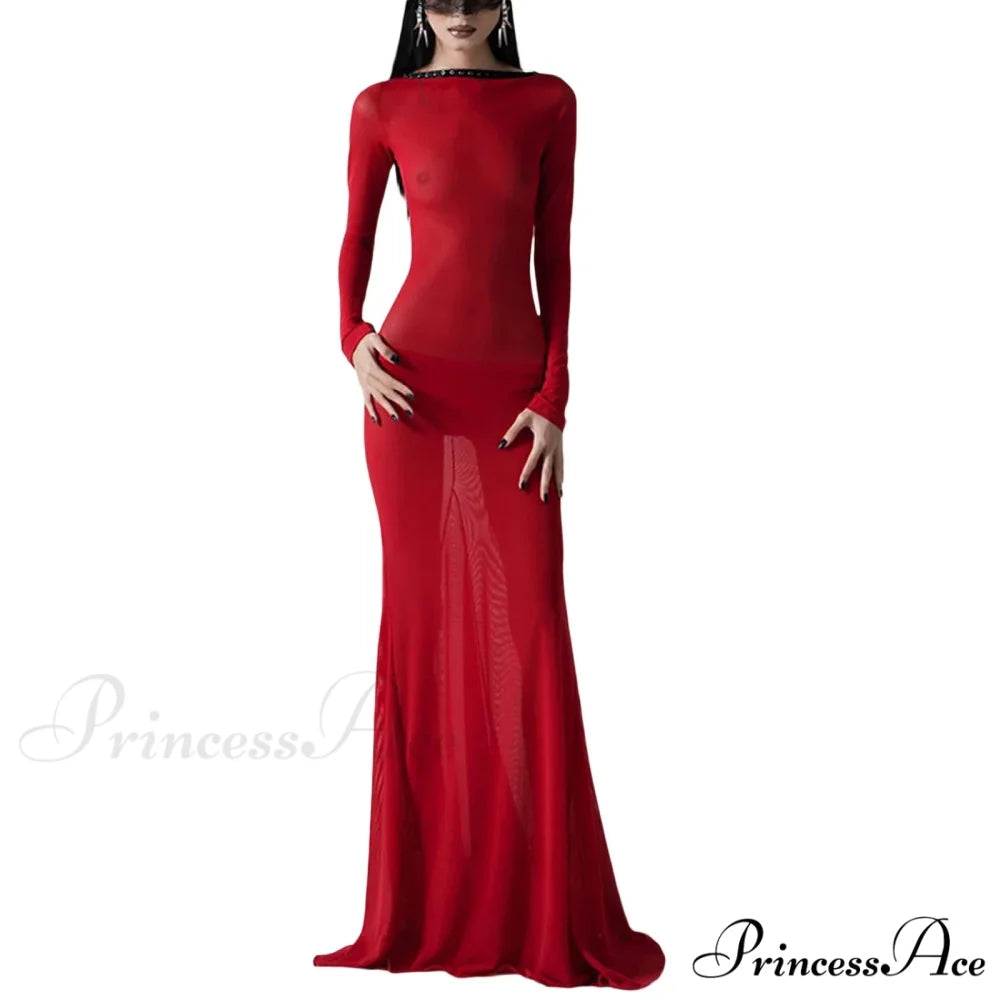 See Through Bodycon Sleeve Maxi Dress