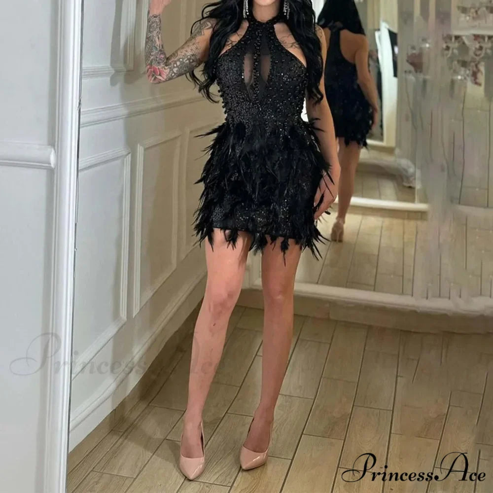 See Through Feather Bodycon Party Dress