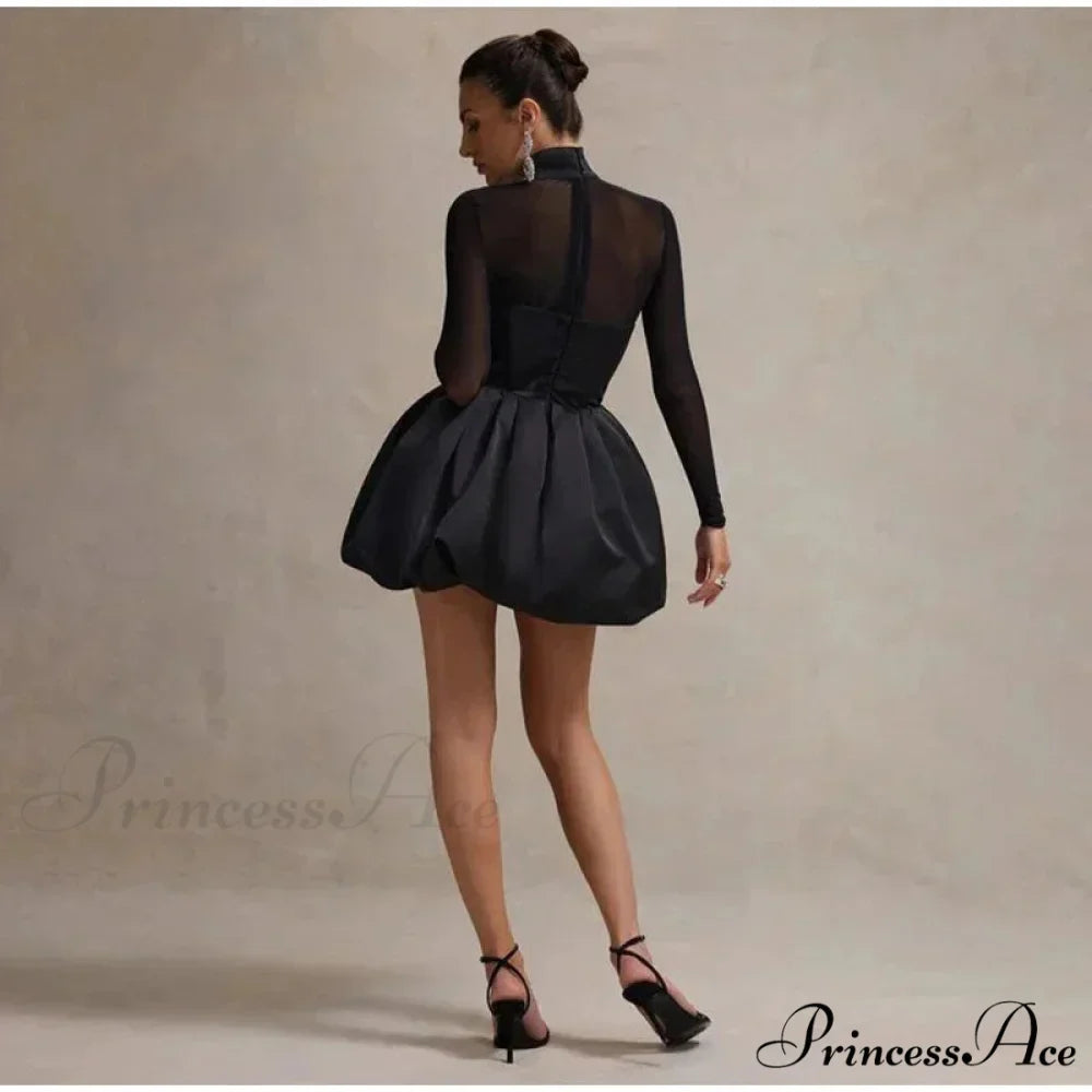 See Through Mini Turtleneck Party Dress