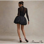 See Through Mini Turtleneck Party Dress
