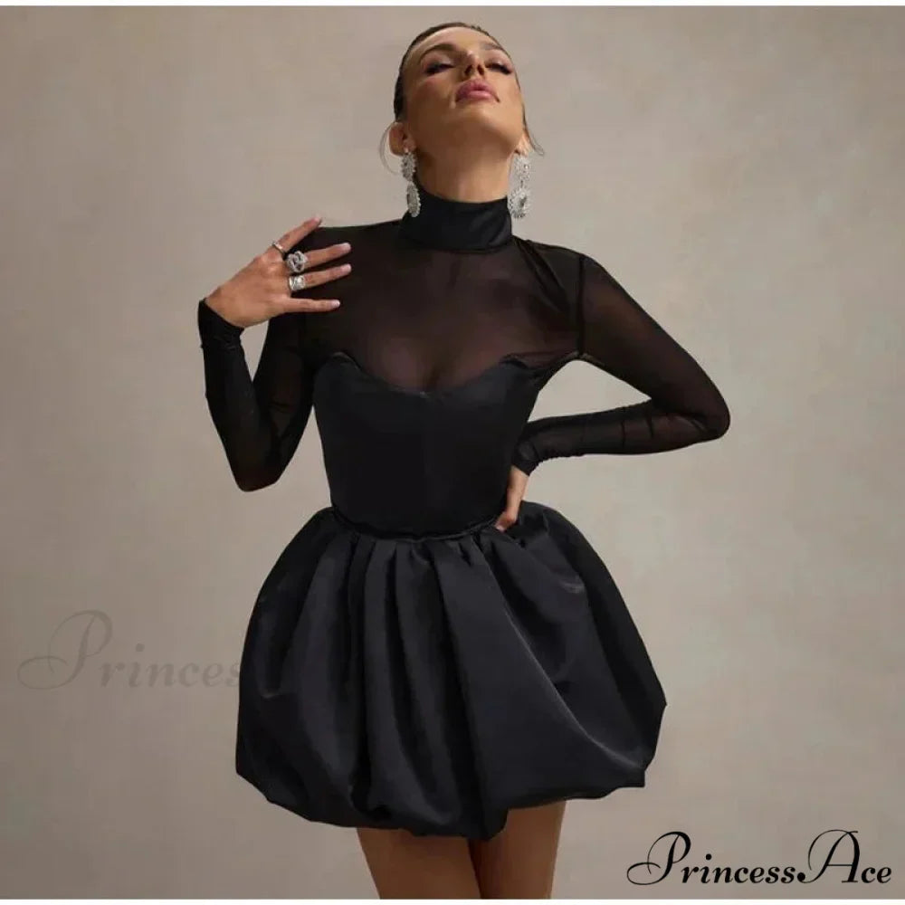 See Through Mini Turtleneck Party Dress