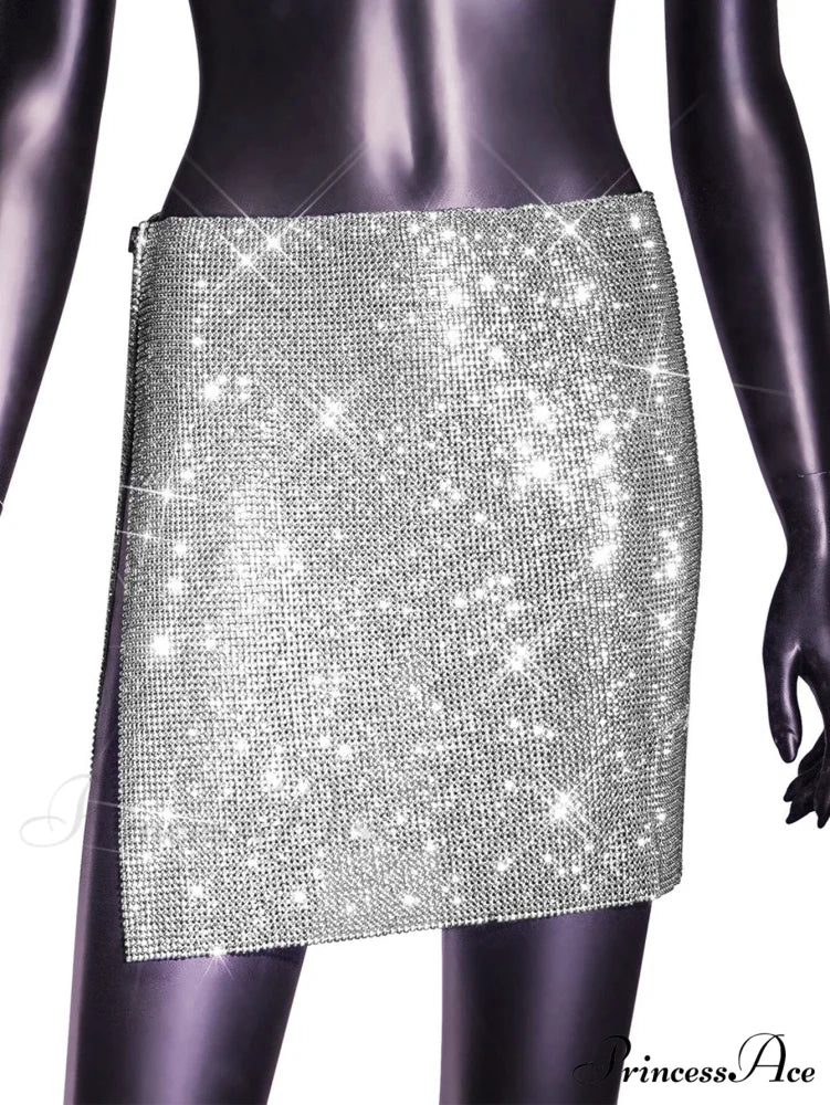See Through Rhinestone Mini Skirt