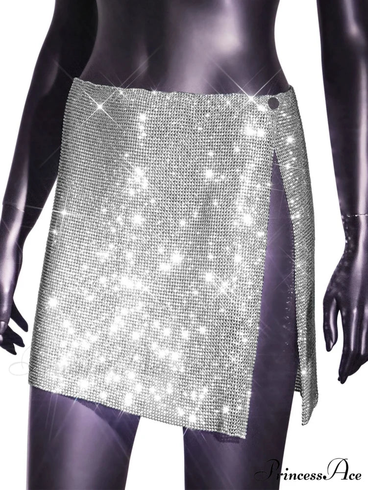See Through Rhinestone Mini Skirt