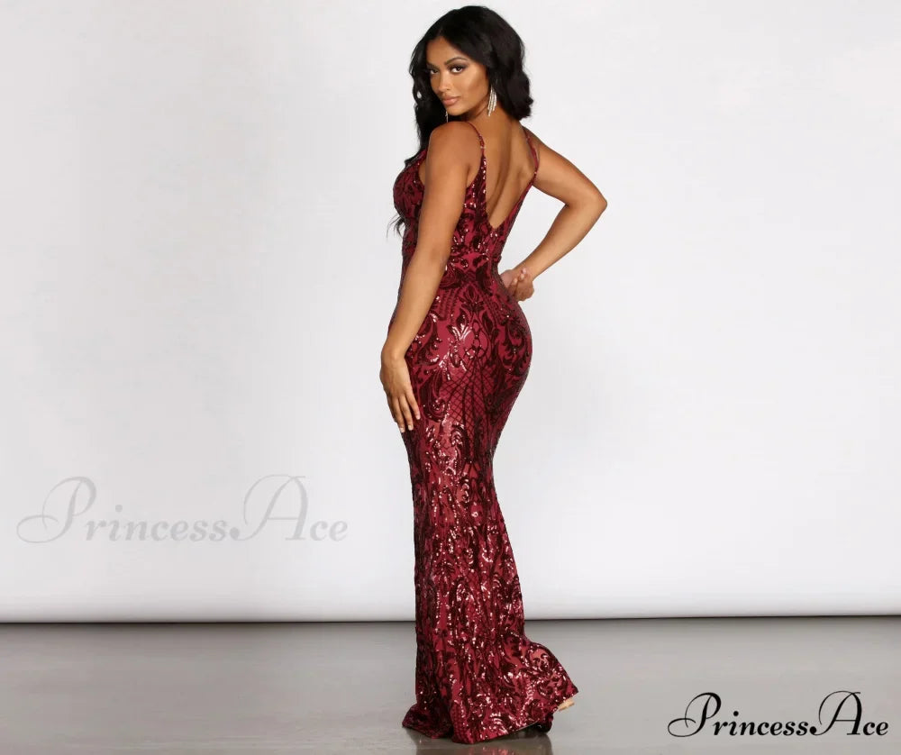 Seline Formal Stylish Sequin Scroll Dress