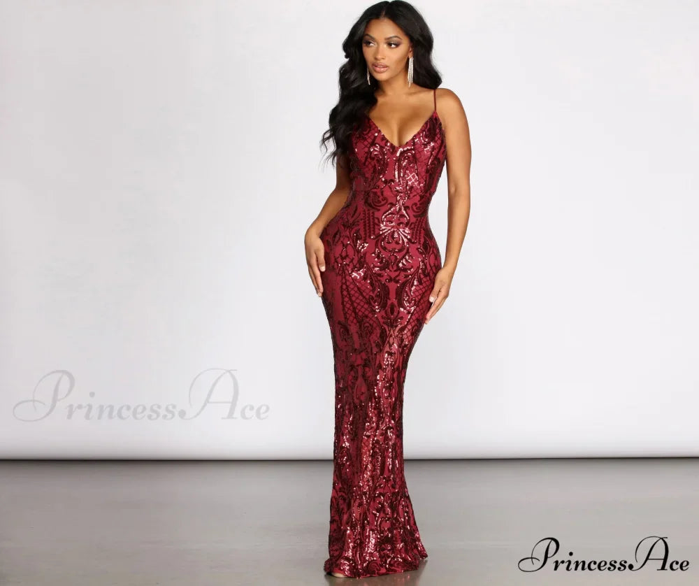 Seline Formal Stylish Sequin Scroll Dress
