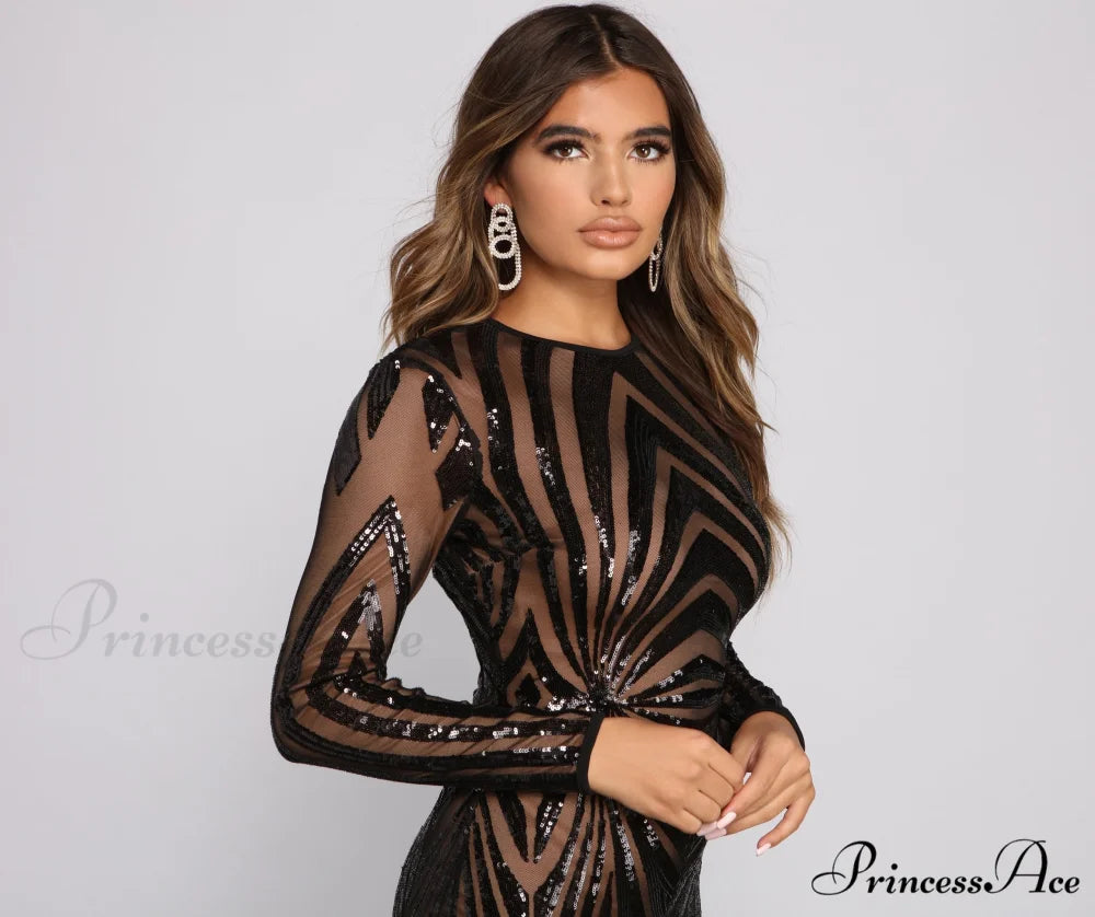 Sequin Beauty Long Charming Sleeve Mini Dress