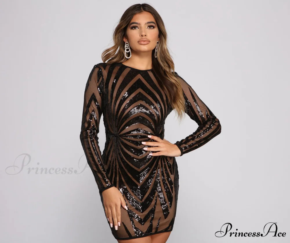 Sequin Beauty Long Charming Sleeve Mini Dress