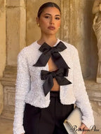 Sequin Bow Lace-Up Short Coat