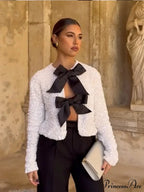 Sequin Bow Lace-Up Short Coat