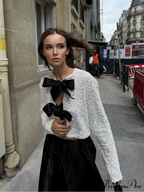 Sequin Bow Lace-Up Short Coat