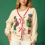 Sequin Christmas Nutcracker V-neck Cardigan